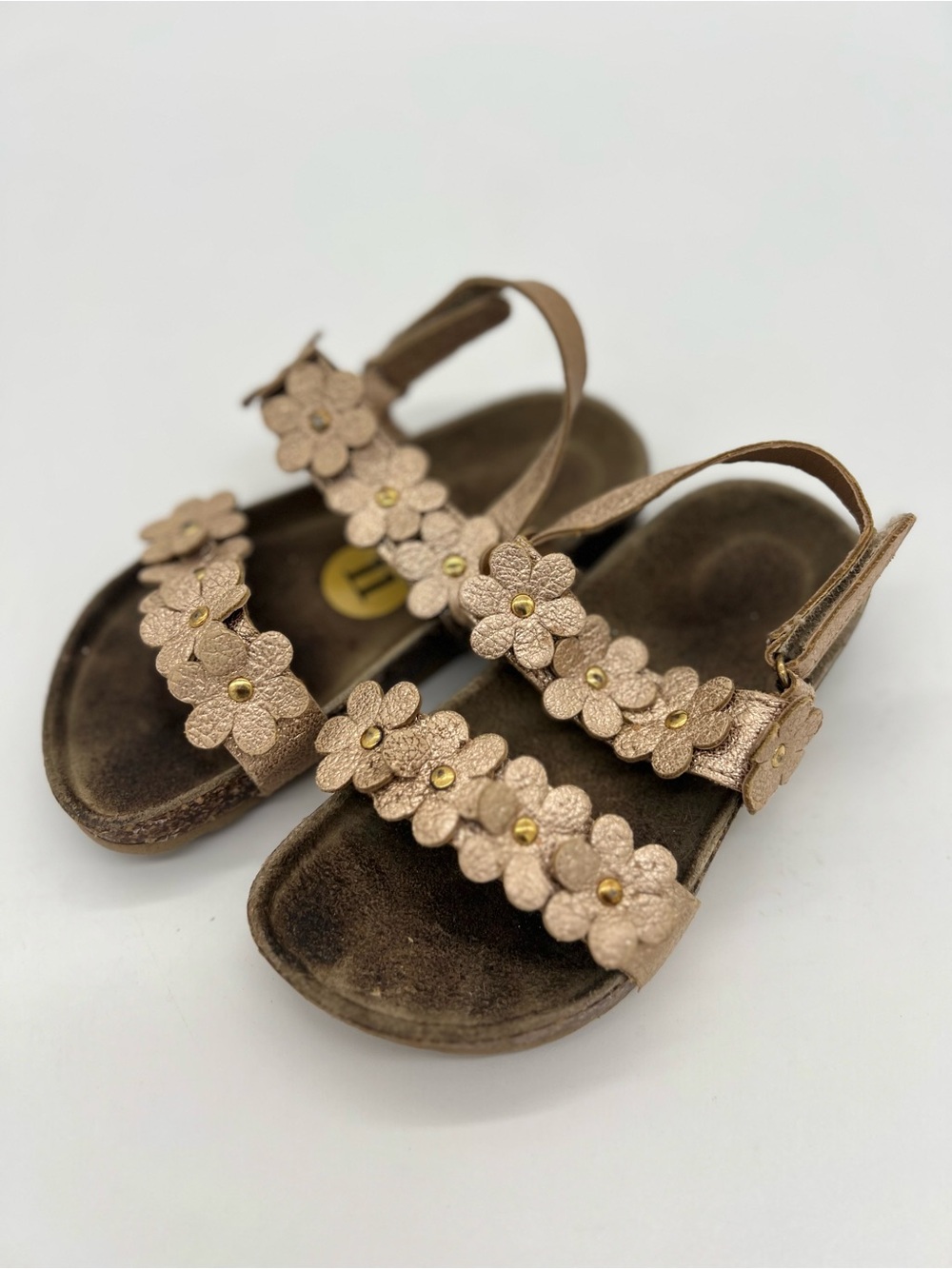 Girls Gold Floral Sandals Sz 11 Leather